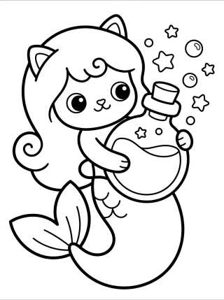 MerCat with Magic Potion para colorir Desenho de MerCat with Magic Potion para colorir e imprimir grátis