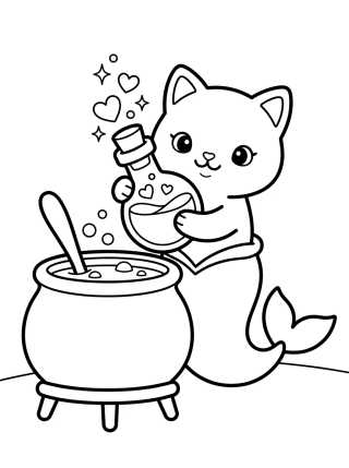 MerCat Making a Magic Potion para colorir Desenho de MerCat Making a Magic Potion para colorir e imprimir grátis