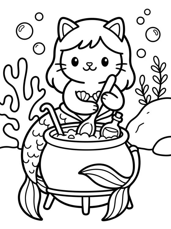 MerCat Making Magic Potions para colorir Desenho de MerCat Making Magic Potions para colorir e imprimir grátis
