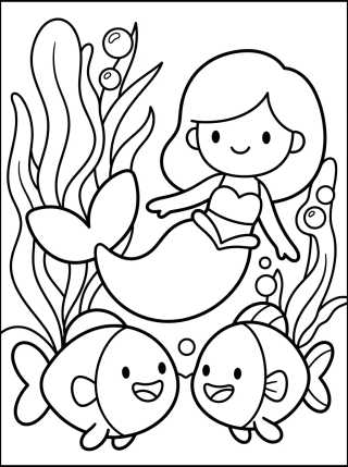 MerCat Swimming with Fish Friends para colorir Desenho de MerCat Swimming with Fish Friends para colorir e imprimir grátis