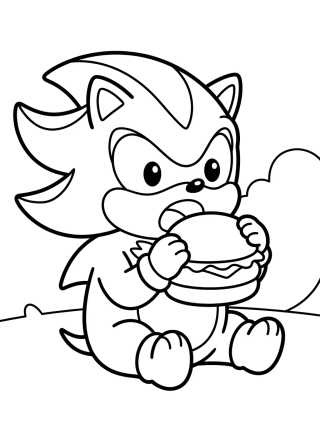 Shadow Eating a Hamburger para colorir Desenho de Shadow Eating a Hamburger para colorir e imprimir grátis