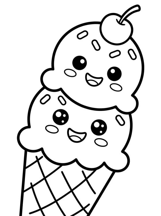 Smiling Kawaii Ice Cream Cone para colorir Desenho de Smiling Kawaii Ice Cream Cone para colorir e imprimir grátis