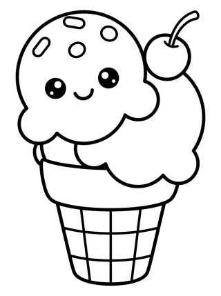 Smiling Kawaii Ice Cream Cone para colorir Desenho de Smiling Kawaii Ice Cream Cone para colorir e imprimir grátis