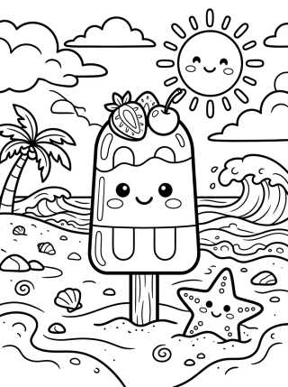 Cute Beachside Popsicle para colorir Desenho de Cute Beachside Popsicle para colorir e imprimir grátis