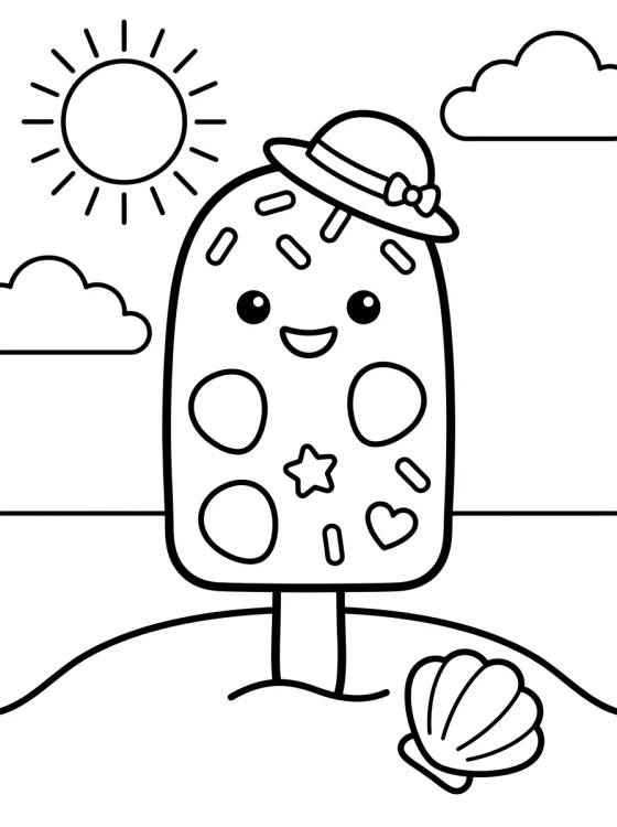 Smiling Popsicle at the Beach para colorir Desenho de Smiling Popsicle at the Beach para colorir e imprimir grátis