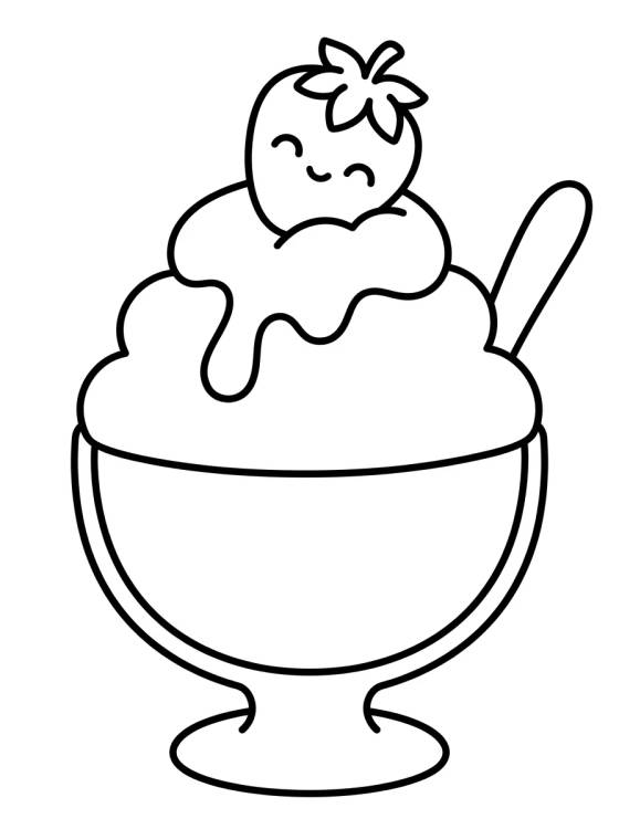 Cute Strawberry Sundae Bowl para colorir Desenho de Cute Strawberry Sundae Bowl para colorir e imprimir grátis