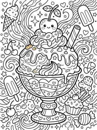 Fun Ice Cream Sundae with Cherry para colorir Desenho de Fun Ice Cream Sundae with Cherry para colorir e imprimir grátis