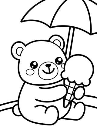 Summer Bear Eating Ice Cream para colorir Desenho de Summer Bear Eating Ice Cream para colorir e imprimir grátis