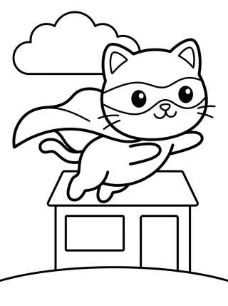 Bouncing Superhero Kitty para colorir Desenho de Bouncing Superhero Kitty para colorir e imprimir grátis
