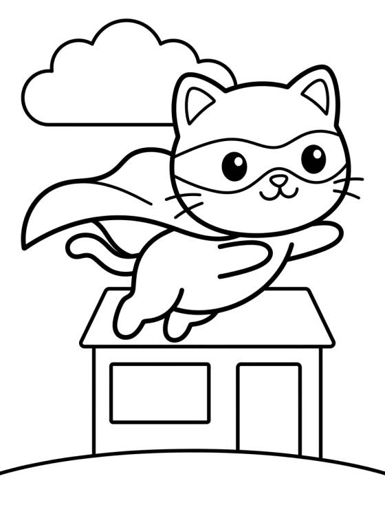 Bouncing Superhero Kitty para colorir Desenho de Bouncing Superhero Kitty para colorir e imprimir grátis