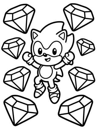 Super Sonic with Chaos Emeralds para colorir Desenho de Super Sonic with Chaos Emeralds para colorir e imprimir grátis