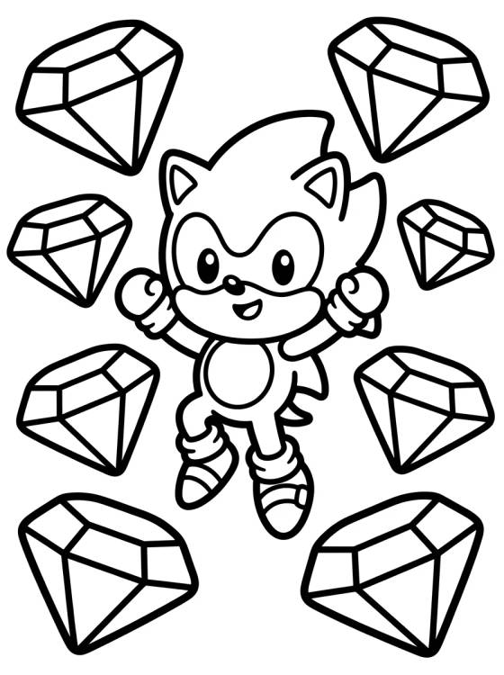 Super Sonic with Chaos Emeralds para colorir Desenho de Super Sonic with Chaos Emeralds para colorir e imprimir grátis