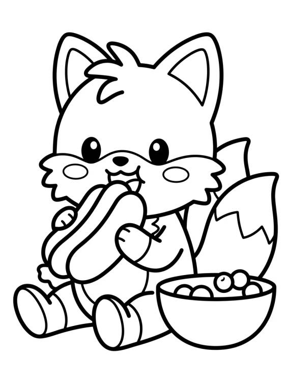 Tails Eating a Cute Snack para colorir Desenho de Tails Eating a Cute Snack para colorir e imprimir grátis