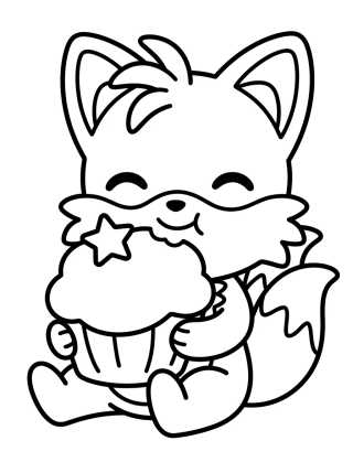 Tails Eating a Cute Cupcake para colorir Desenho de Tails Eating a Cute Cupcake para colorir e imprimir grátis
