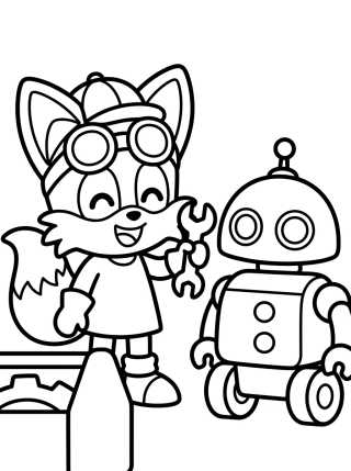 Tails the Inventor with Tools para colorir Desenho de Tails the Inventor with Tools para colorir e imprimir grátis