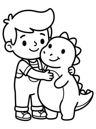 Tito Hugging a Dinosaur para colorir Desenho de Tito Hugging a Dinosaur para colorir e imprimir grátis