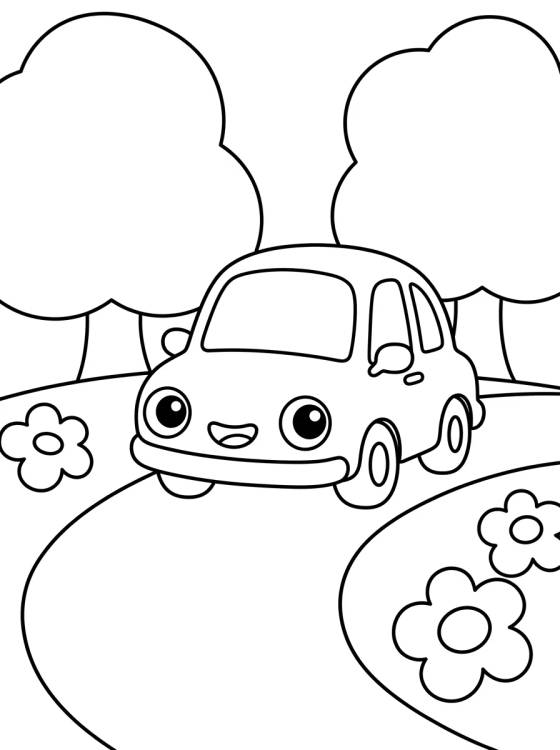 Friendly Little Car on the Road para colorir Desenho de Friendly Little Car on the Road para colorir e imprimir grátis