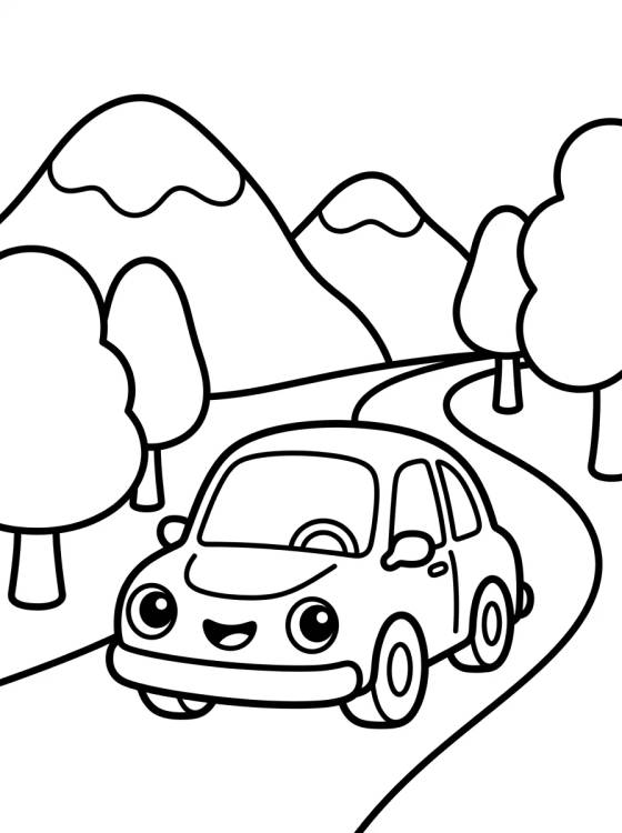 Little Car on a Road Trip para colorir Desenho de Little Car on a Road Trip para colorir e imprimir grátis