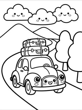 Cute Car on a Mountain Road para colorir Desenho de Cute Car on a Mountain Road para colorir e imprimir grátis