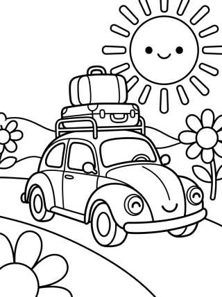 Little Beetle Car on a Road Trip para colorir Desenho de Little Beetle Car on a Road Trip para colorir e imprimir grátis