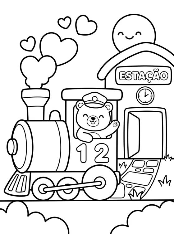 Cheerful Train Station para colorir Desenho de Cheerful Train Station para colorir e imprimir grátis