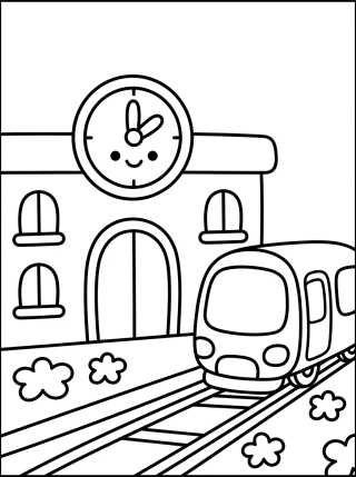 Cute Train Station para colorir Desenho de Cute Train Station para colorir e imprimir grátis