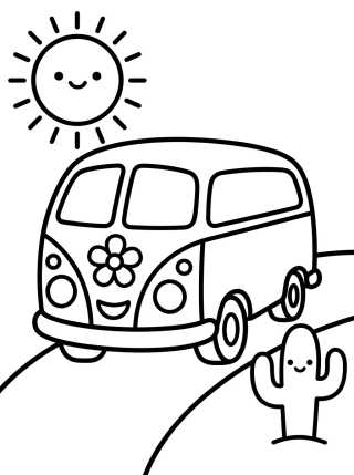 Cute Van Road Trip Adventure para colorir Desenho de Cute Van Road Trip Adventure para colorir e imprimir grátis