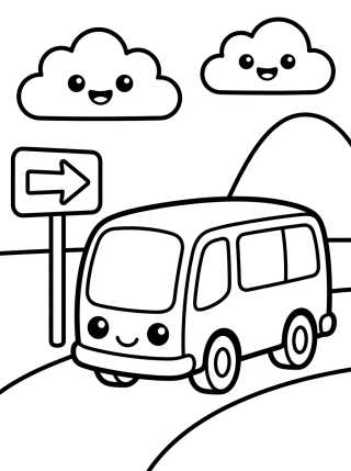 Travel Bus on the Road para colorir Desenho de Travel Bus on the Road para colorir e imprimir grátis