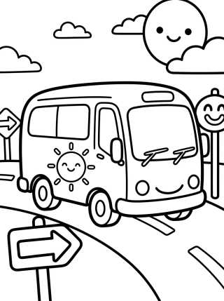 Travel Bus on the Highway para colorir Desenho de Travel Bus on the Highway para colorir e imprimir grátis