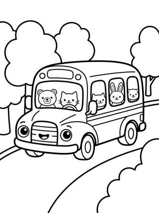 Happy School and Travel Bus para colorir Desenho de Happy School and Travel Bus para colorir e imprimir grátis