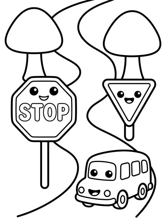 Traffic Signs and Happy Road Adventure para colorir Desenho de Traffic Signs and Happy Road Adventure para colorir e imprimir grátis