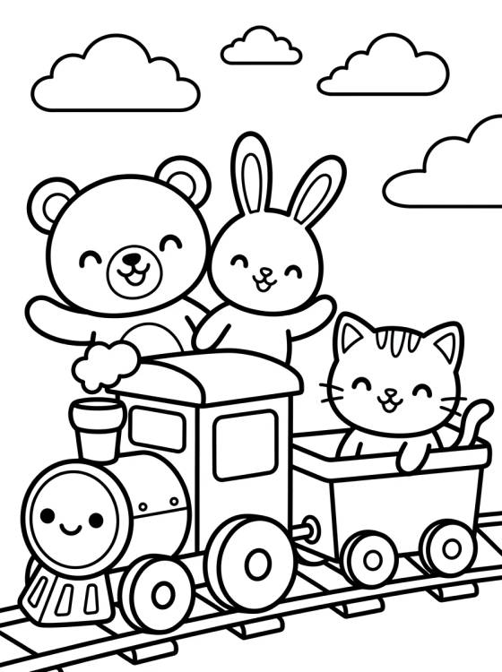Cute Animal Passenger Train para colorir Desenho de Cute Animal Passenger Train para colorir e imprimir grátis