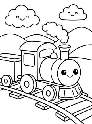 Kawaii Train on Tracks para colorir Desenho de Kawaii Train on Tracks para colorir e imprimir grátis