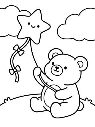 Bobbie Bear Flying a Kite para colorir Desenho de Bobbie Bear Flying a Kite para colorir e imprimir grátis