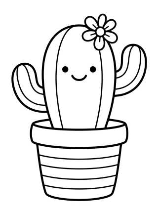 Happy Cactus with a Little Flower para colorir Desenho de Happy Cactus with a Little Flower para colorir e imprimir grátis