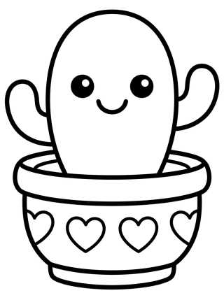 Smiling Cactus in a Pot para colorir Desenho de Smiling Cactus in a Pot para colorir e imprimir grátis
