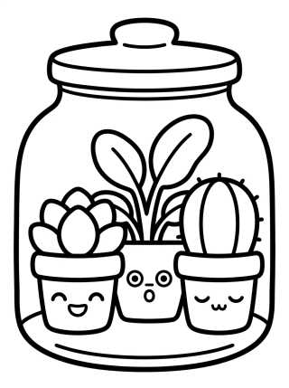 Mini Kawaii Plant Terrarium para colorir Desenho de Mini Kawaii Plant Terrarium para colorir e imprimir grátis