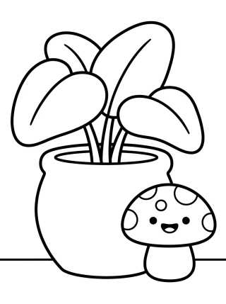 Plant Pot with Cute Mushroom para colorir Desenho de Plant Pot with Cute Mushroom para colorir e imprimir grátis
