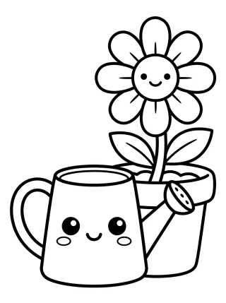 Flower Pot and Watering Can para colorir Desenho de Flower Pot and Watering Can para colorir e imprimir grátis