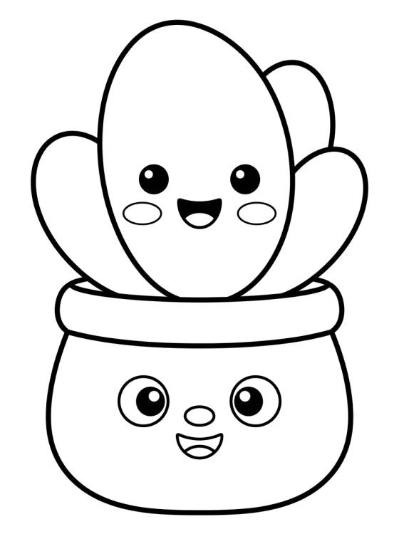 Cute Succulent Pot with Kawaii Face para colorir Desenho de Cute Succulent Pot with Kawaii Face para colorir e imprimir grátis