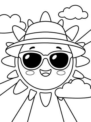 Cute Sun wearing Sunglasses para colorir Desenho de Cute Sun wearing Sunglasses para colorir e imprimir grátis