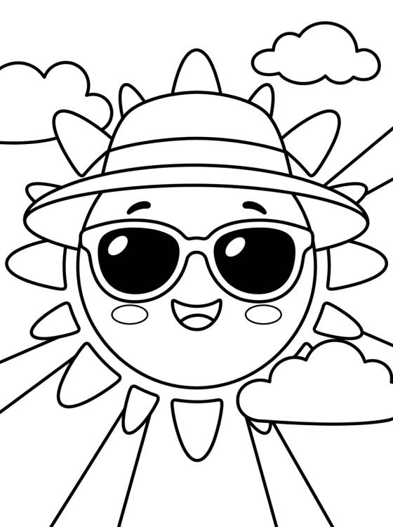 Cute Sun wearing Sunglasses para colorir Desenho de Cute Sun wearing Sunglasses para colorir e imprimir grátis