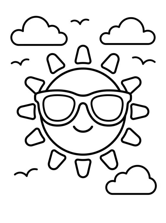 Smiling Sun with Sunglasses para colorir Desenho de Smiling Sun with Sunglasses para colorir e imprimir grátis