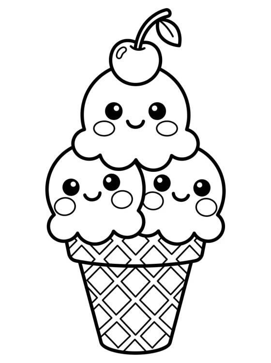 Cute Ice Cream Cone para colorir Desenho de Cute Ice Cream Cone para colorir e imprimir grátis