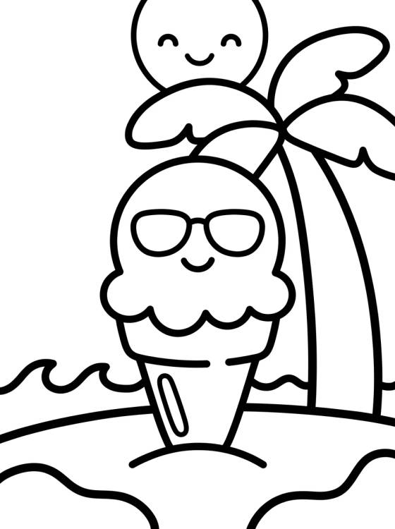 Cute Ice Cream at the Beach para colorir Desenho de Cute Ice Cream at the Beach para colorir e imprimir grátis