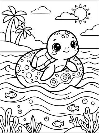 Baby Turtle on a Donut Float para colorir Desenho de Baby Turtle on a Donut Float para colorir e imprimir grátis