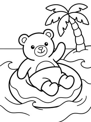 Cute Bear on Summer Pool Float para colorir Desenho de Cute Bear on Summer Pool Float para colorir e imprimir grátis