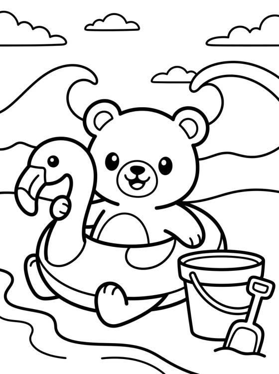 Teddy Bear at the Beach with Float para colorir Desenho de Teddy Bear at the Beach with Float para colorir e imprimir grátis